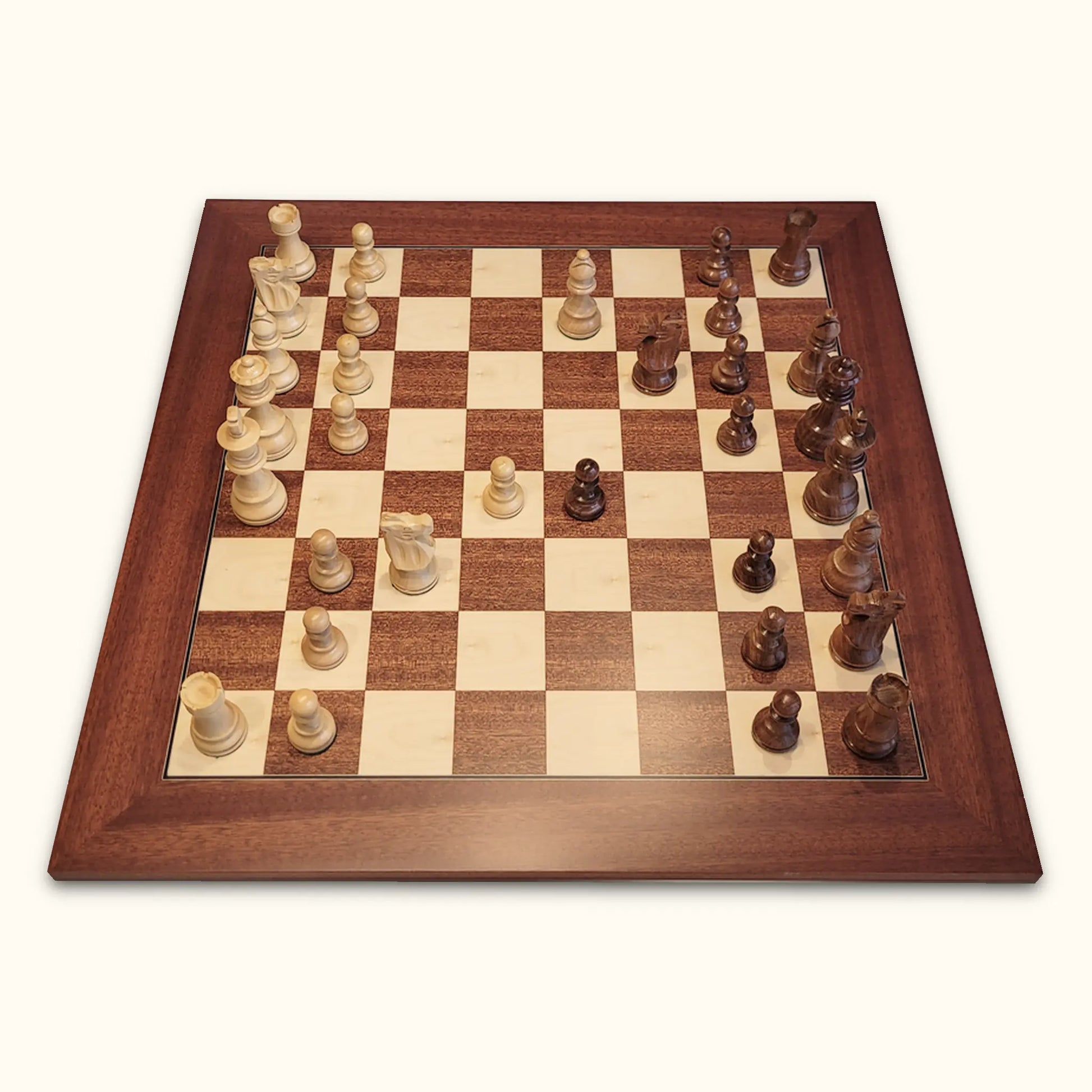 Chess set paris at dawn with chess pieces french staunton and chessboard mahogany deluxe side view
