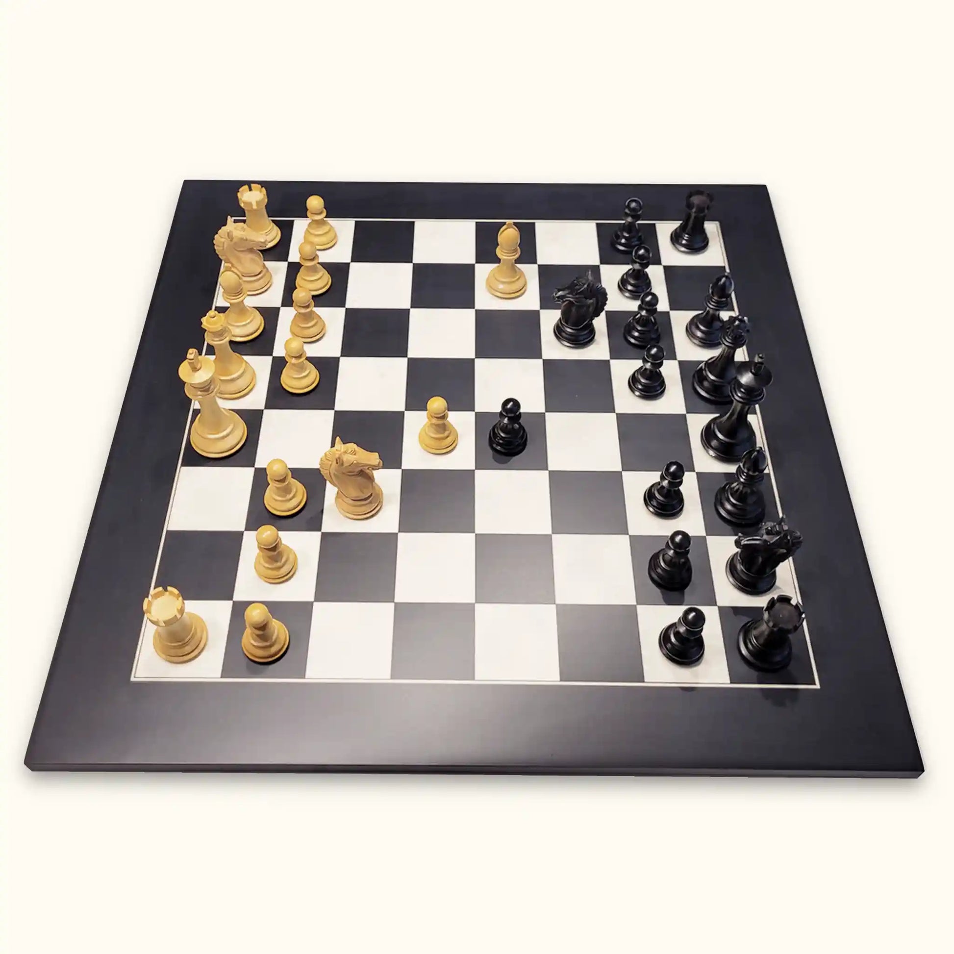 Chess pieces alban knight black on black chessboard side