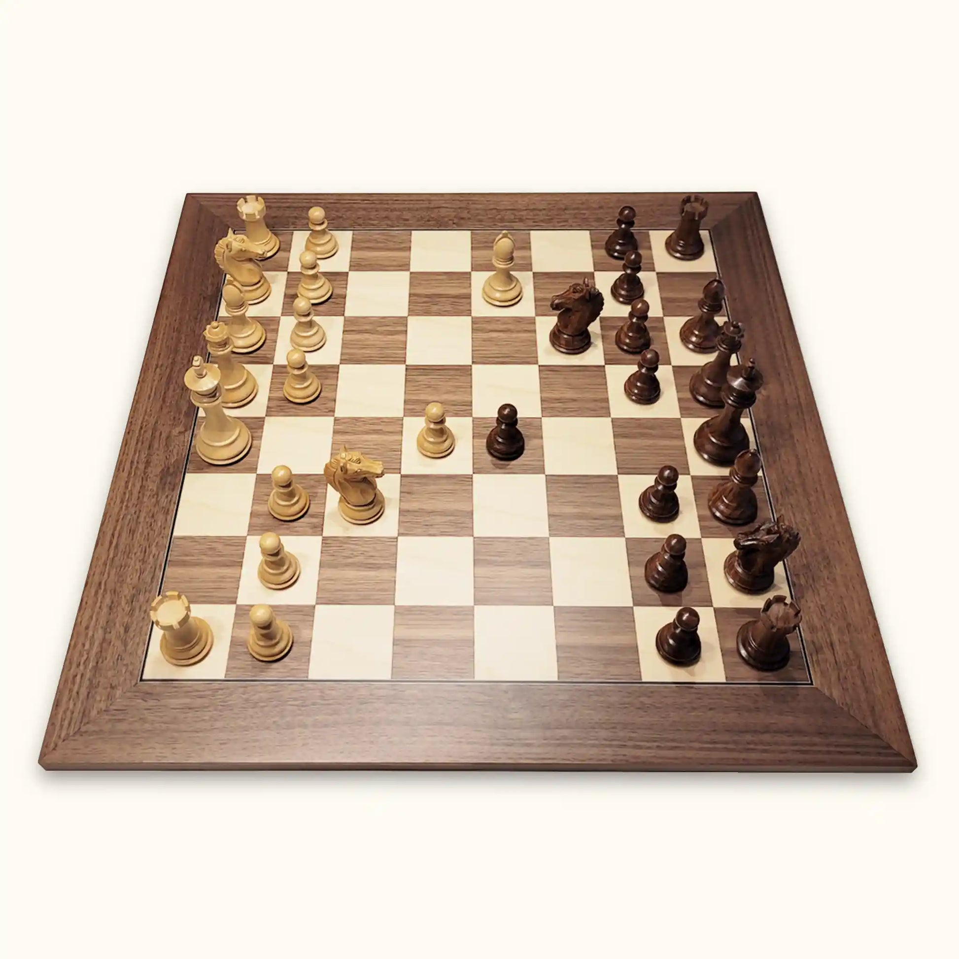 Chess pieces alban knight palisander on walnut chessboard side
