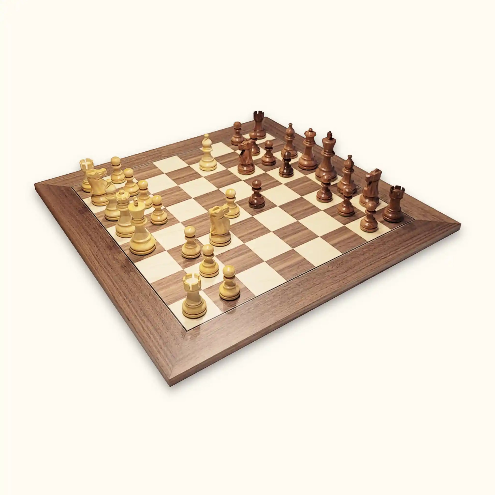 Chess pieces american staunton acacia on walnut chessboard diagonal