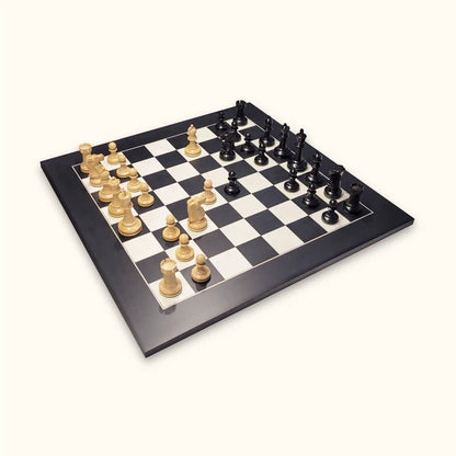 Chess pieces fischer black on black chessboard diagonal