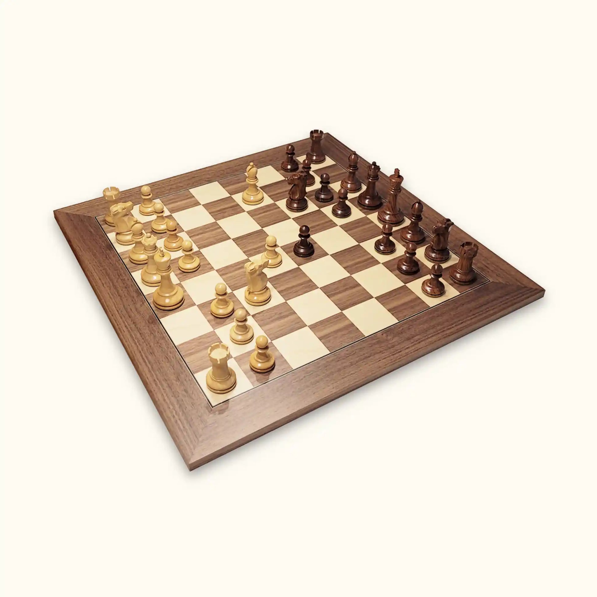 Chess pieces fischer palisander on walnut chessboard diagonal