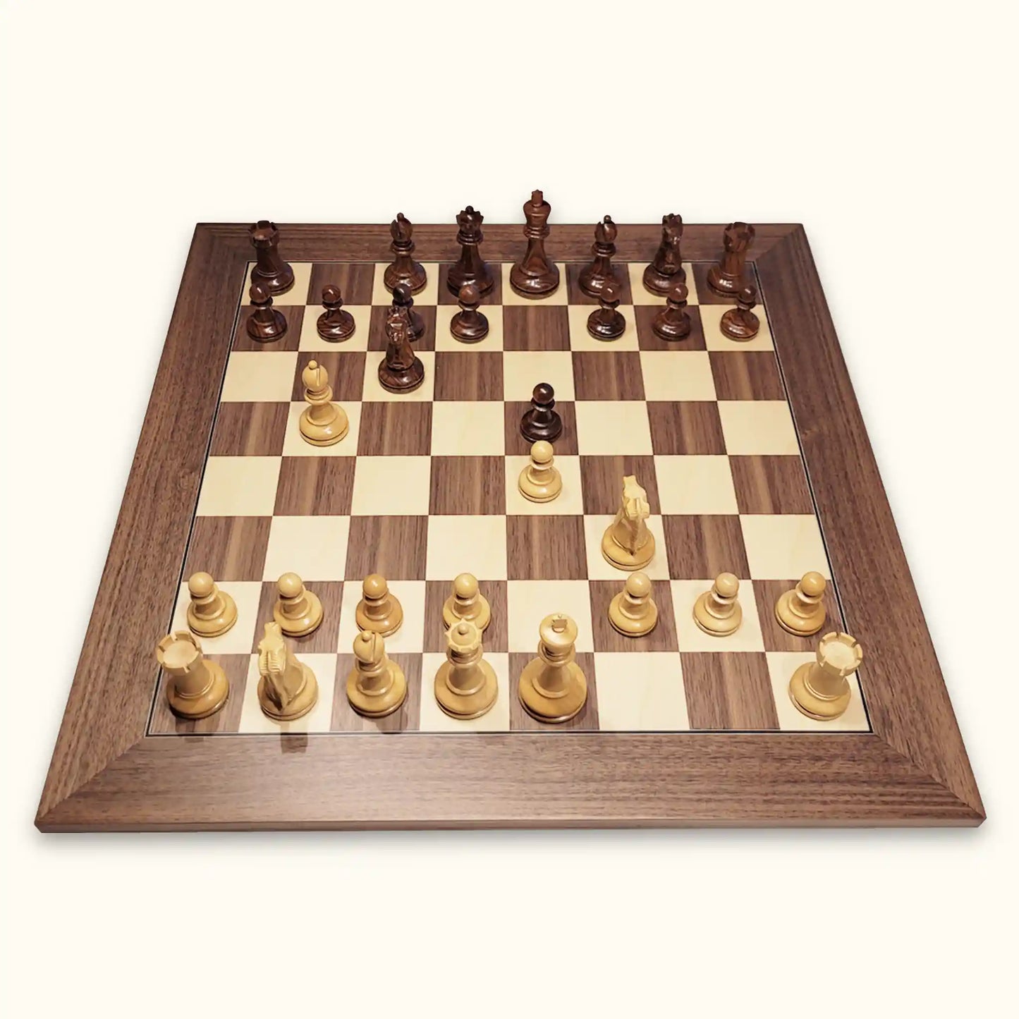 Chess pieces fischer palisander on walnut chessboard top