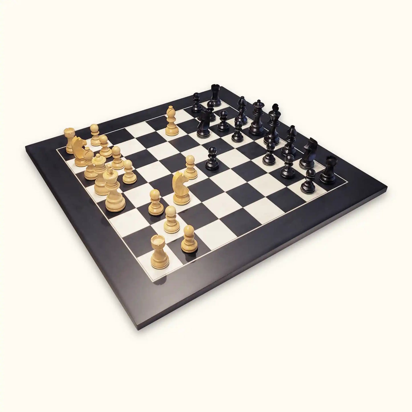 Chess pieces german knight black on black chessboard diagonal