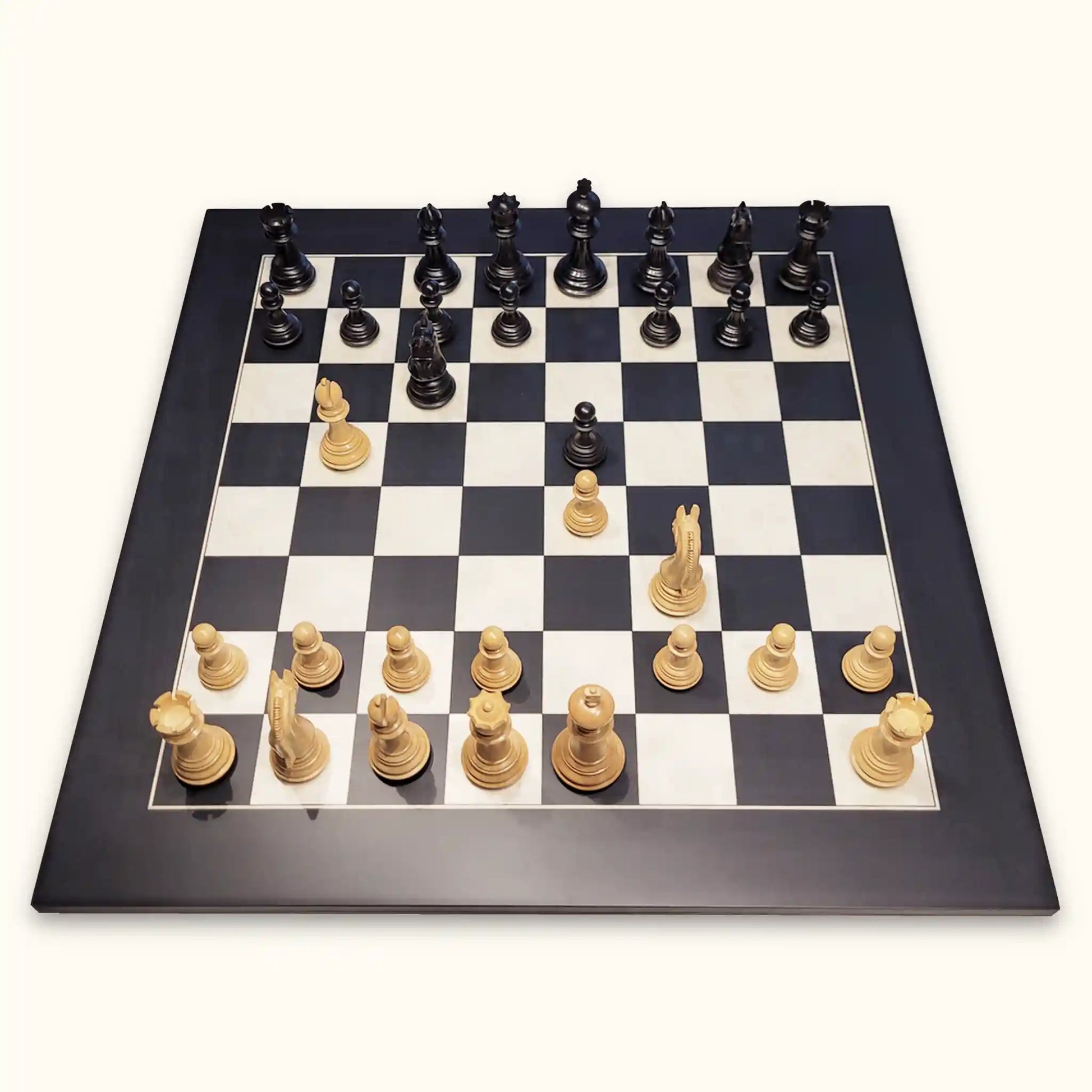 Chess pieces black on black chessboard top