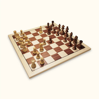 Chessboard maple standard with chess pieces german knight diagonal