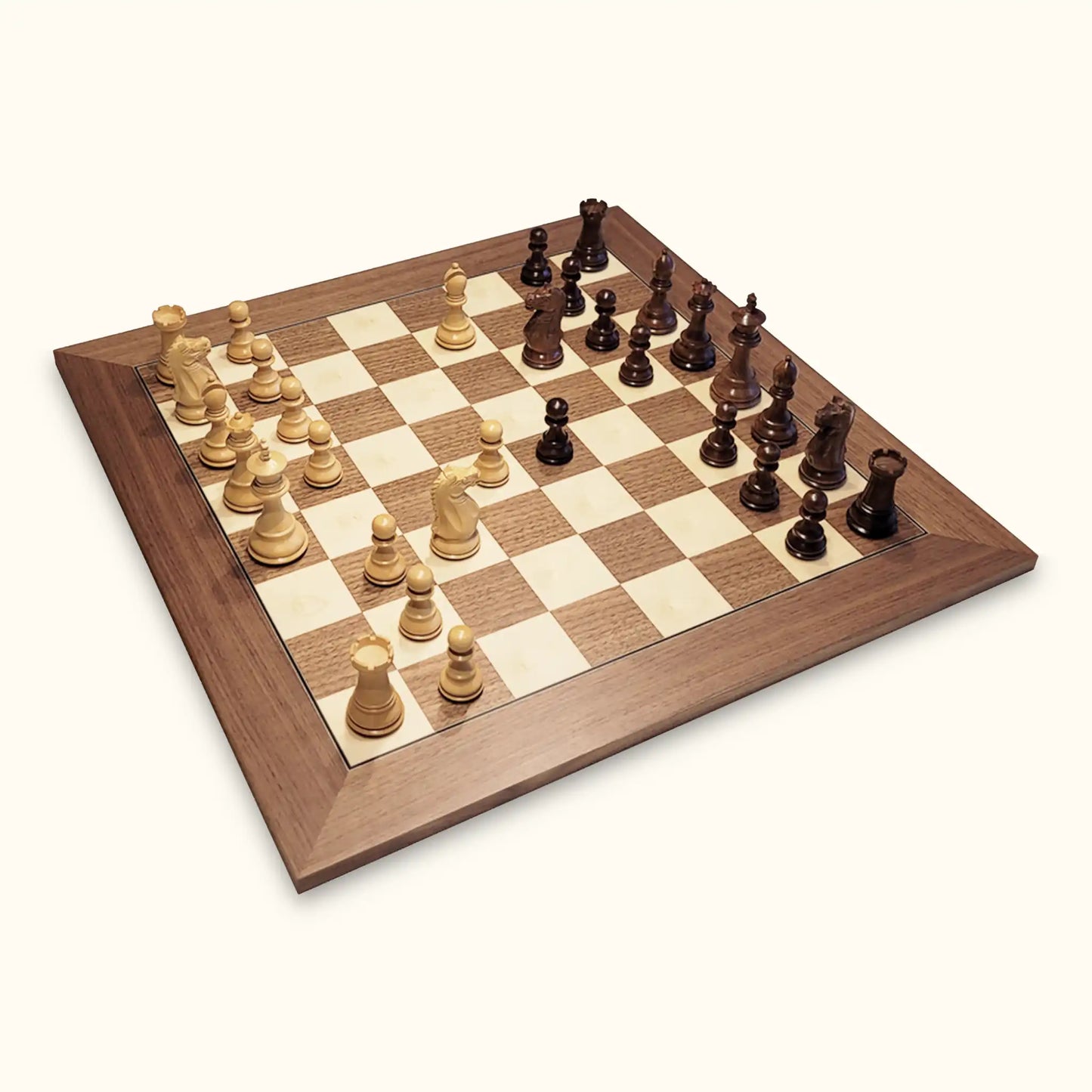 Chess pieces oxford acacia on walnut chessboard diagonal