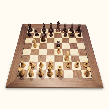 Chess pieces oxford acacia on walnut chessboard top