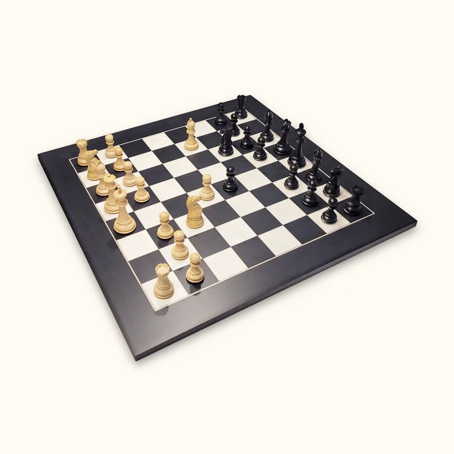 Chess pieces spassky black on black chessboard diagonal