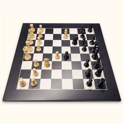 Chess pieces spassky black on black chessboard side
