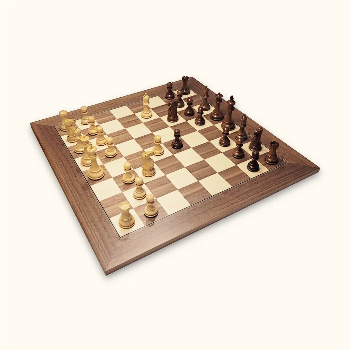 Chess pieces spassky palisander on walnut chessboard diagonal