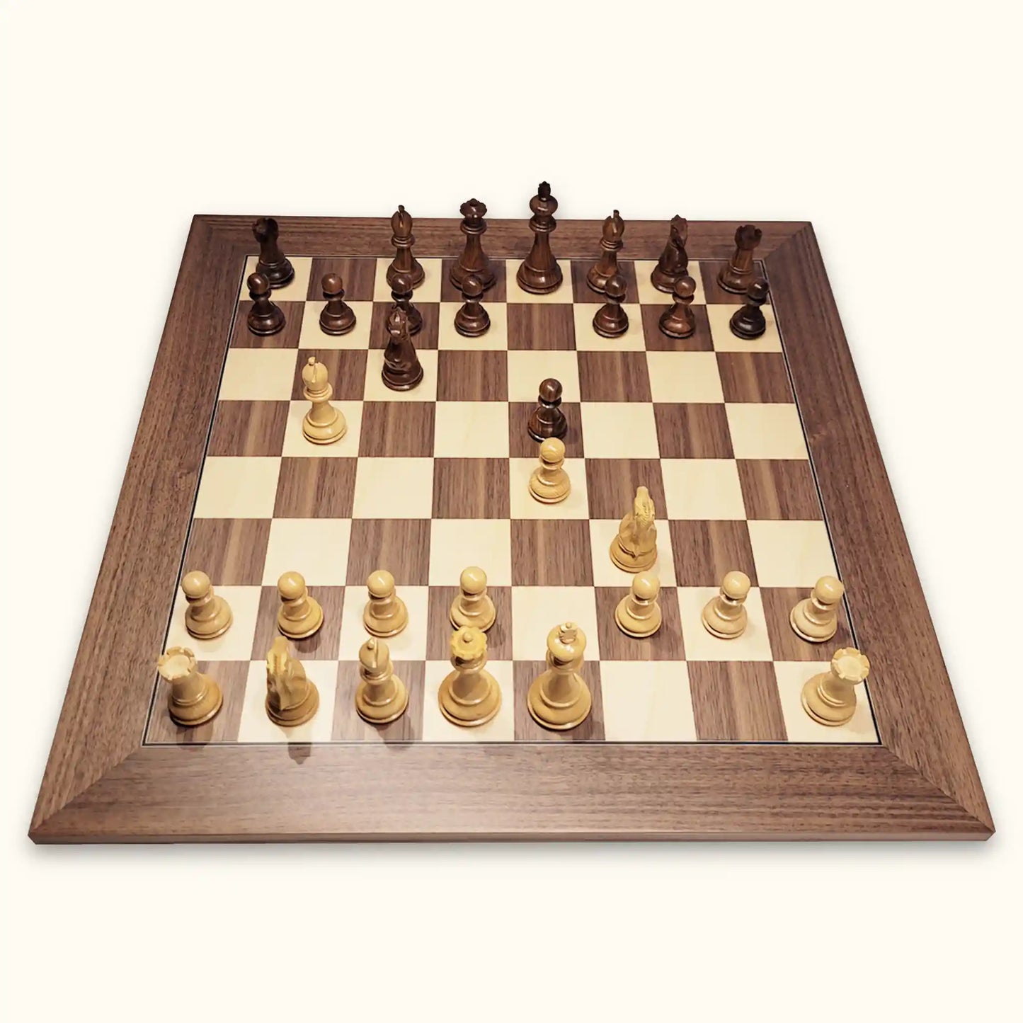 Chess pieces spassky palisander on walnut chessboard top