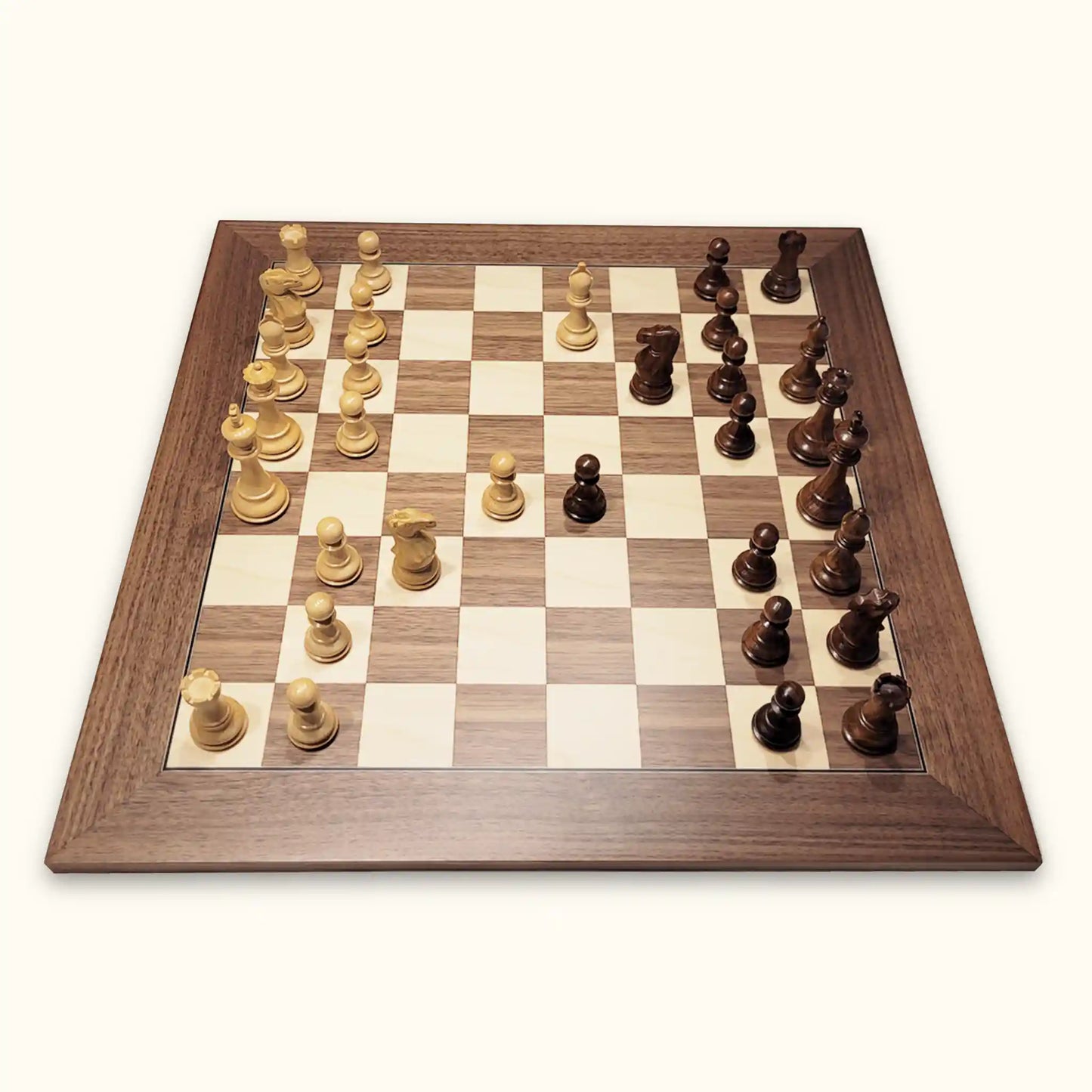 Chess pieces spassky palisander on walnut chessboard side