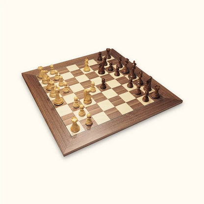Chess pieces supreme acacia on walnut chessboard diagonal