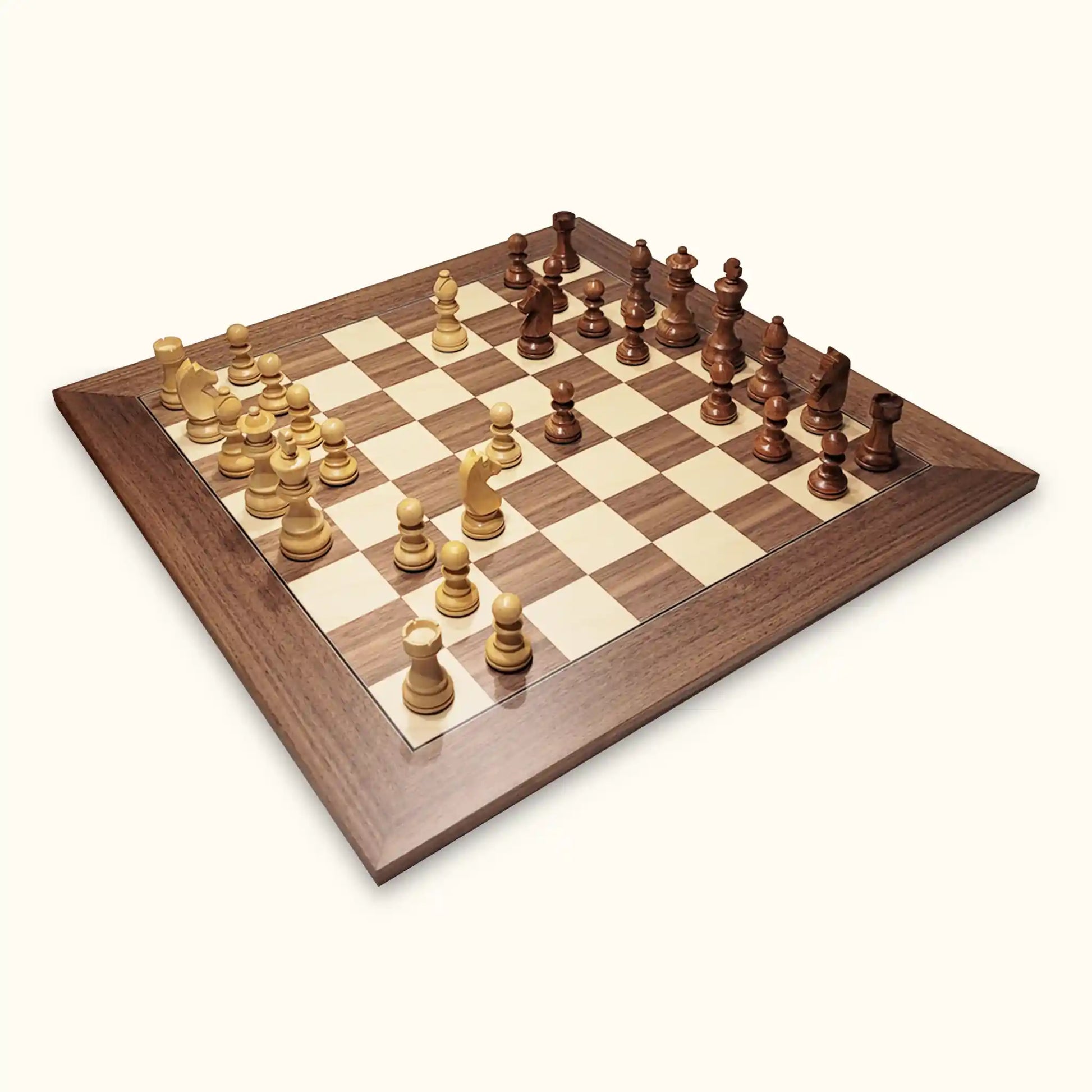 Chessboard walnut deluxe with chess pieces german knight diagonal