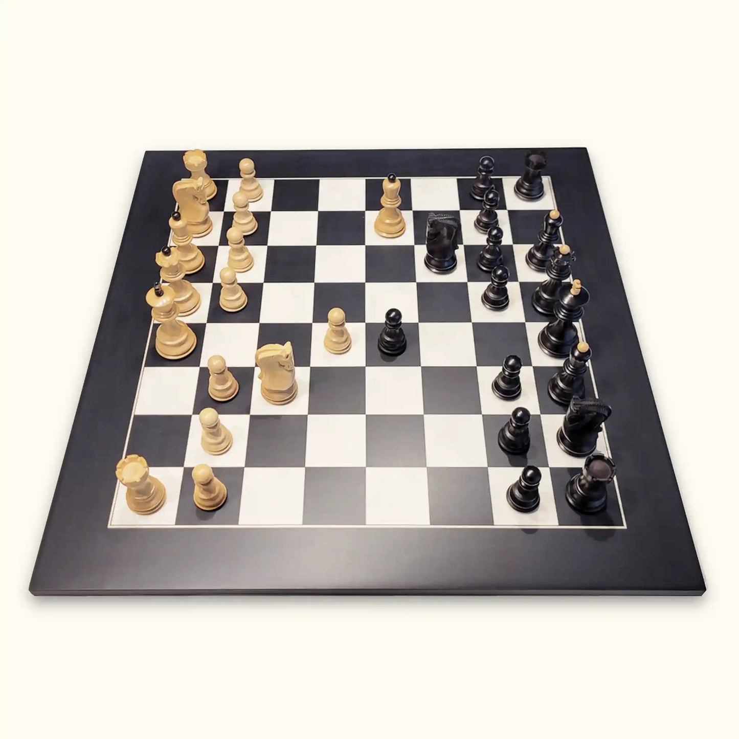 Chess pieces zagreb black on black chessboard side