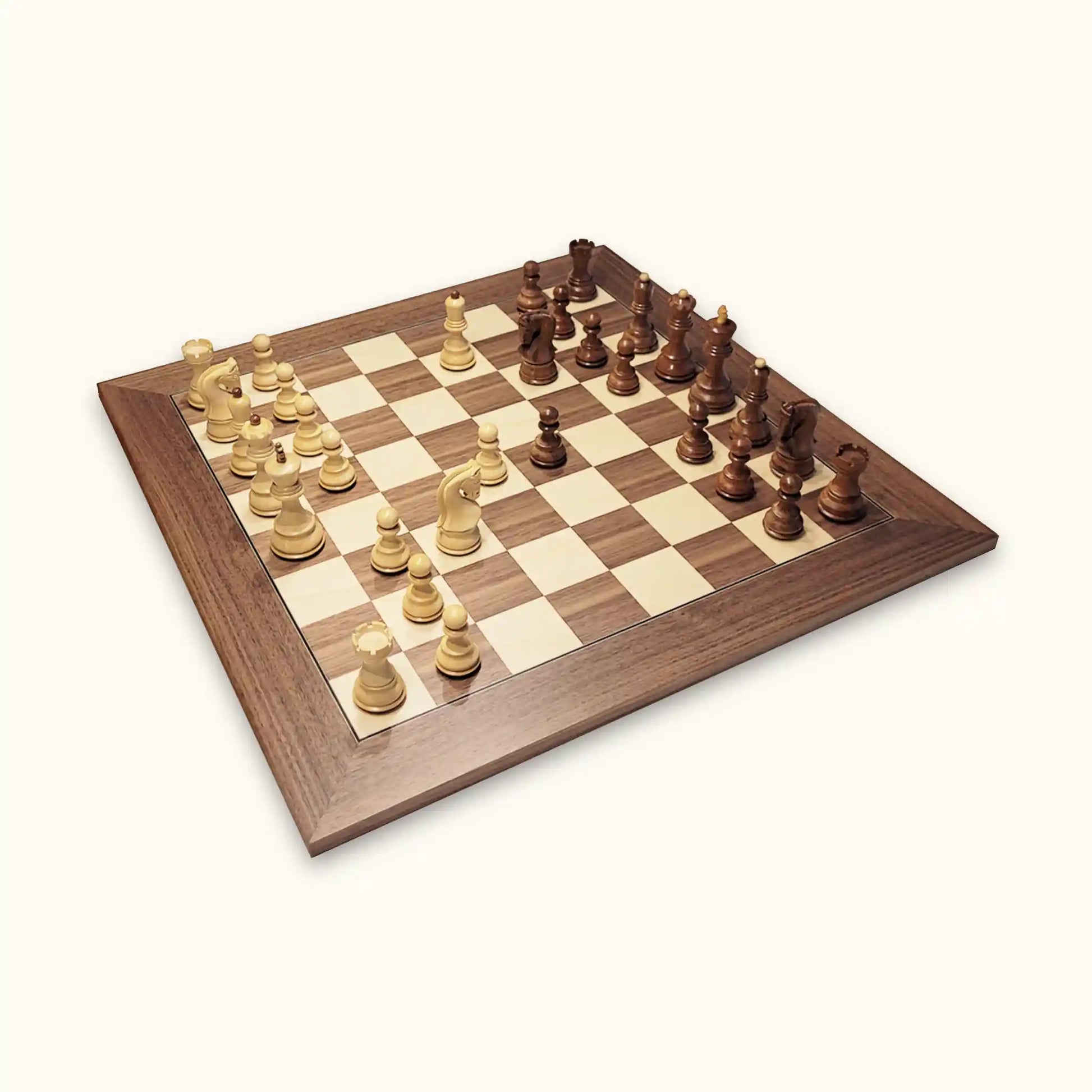 Chess pieces zagreb acacia on walnut chessboard diagonal